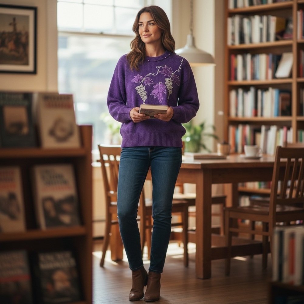 Vintage Dana Scott Purple Knit with Embroidered Accents